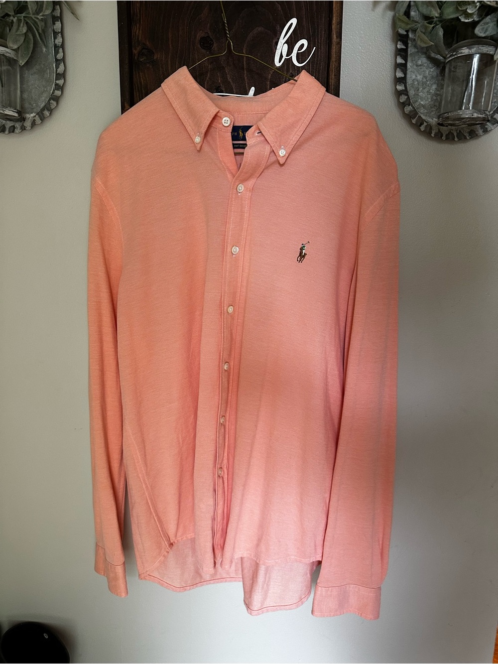 Ralph Lauren Men’s Knit Oxford Peach Button-Down Shirt - XL